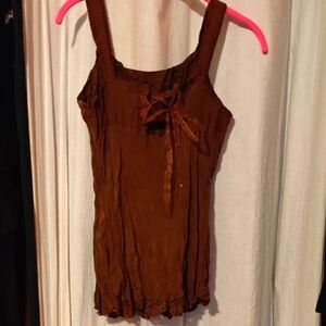Brown Lace-Up Tank Top